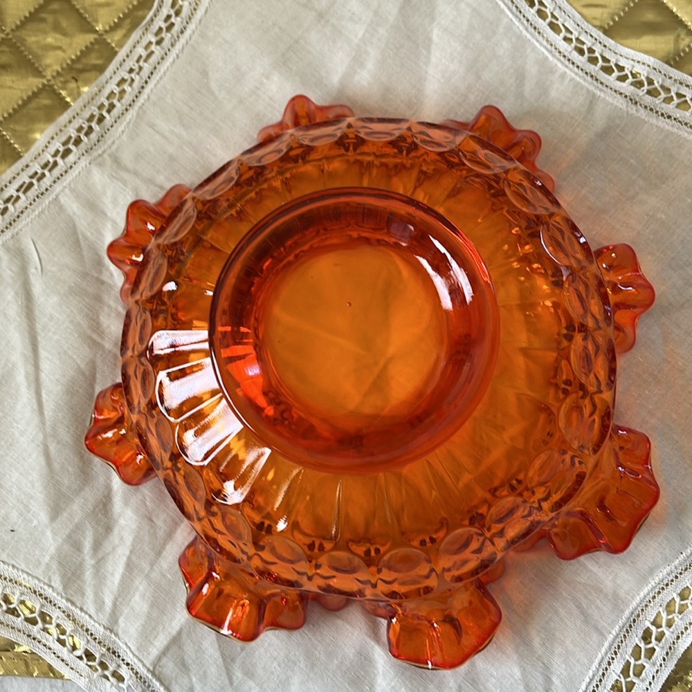 Fenton Orange/Red Ruffled  Coin Dot Bowl - Picture 4 of 6